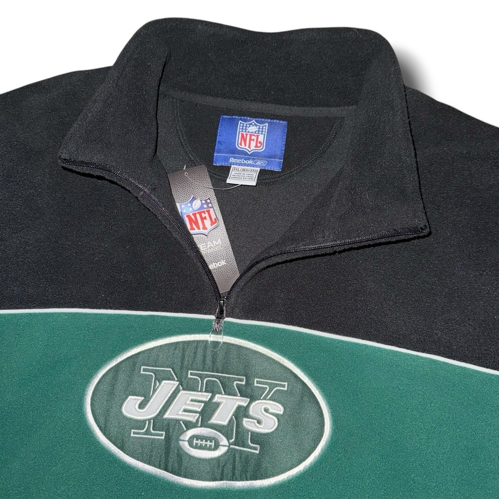 Vintage NEW‎ YORK JETS Fleece Sweatshirt 3XL New REEBOK NFL Pullover 1/4 Zip